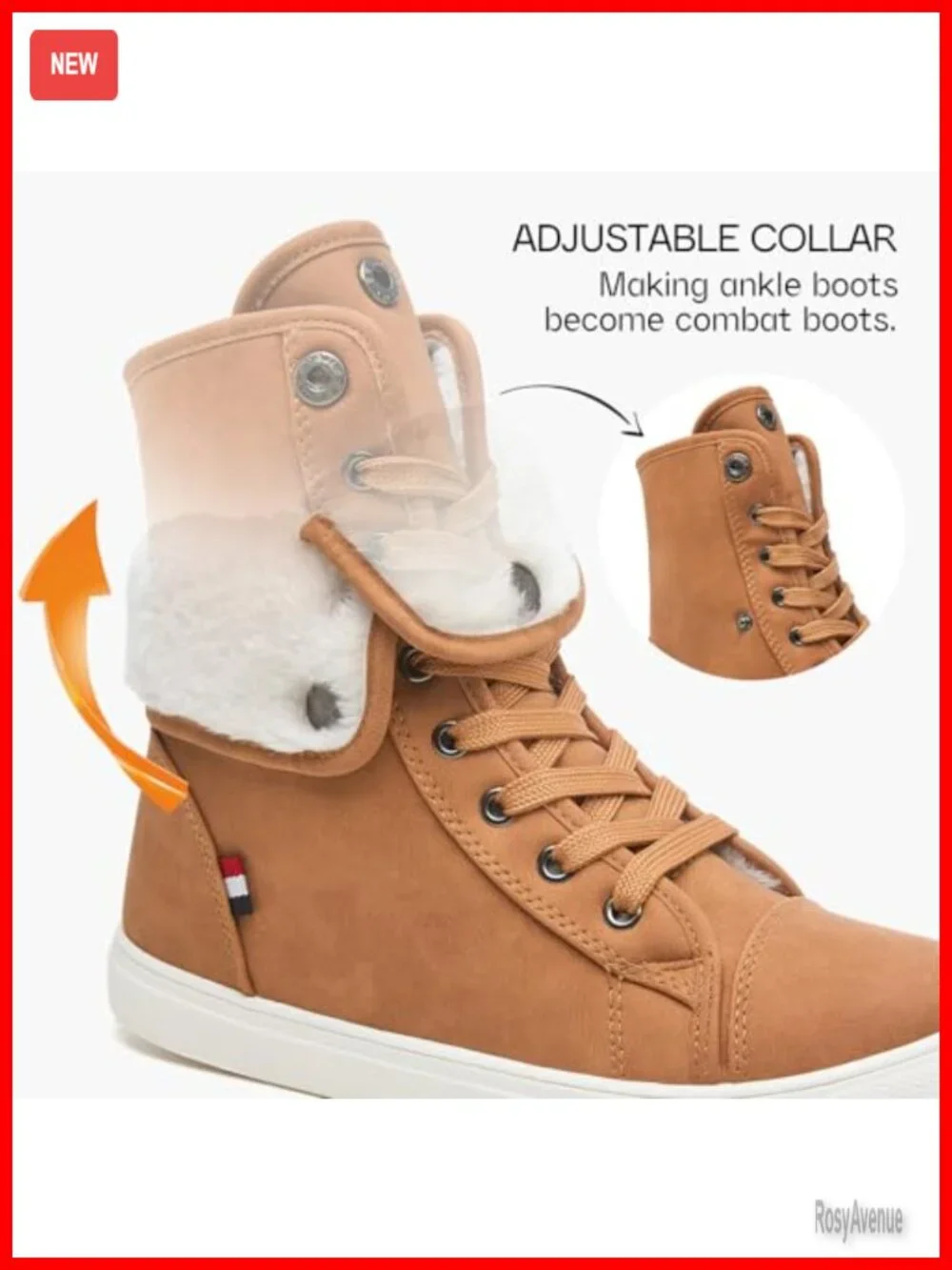 Women's Adjustable Collar Faux Fur Lined Lace Up Ankle Boots Winter Snow Boots